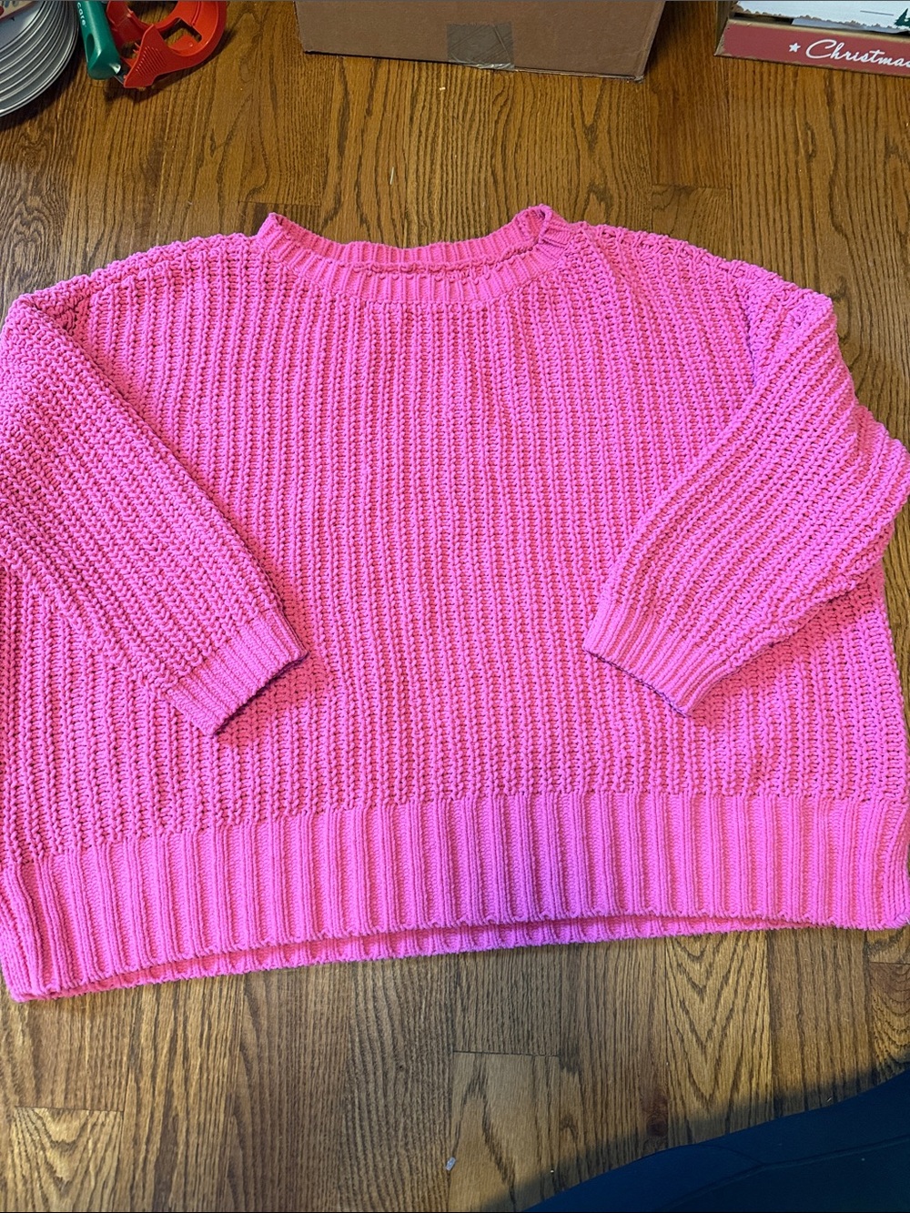 American Eagle hot pink oversize chunky chenille knit crewneck sweater - size L